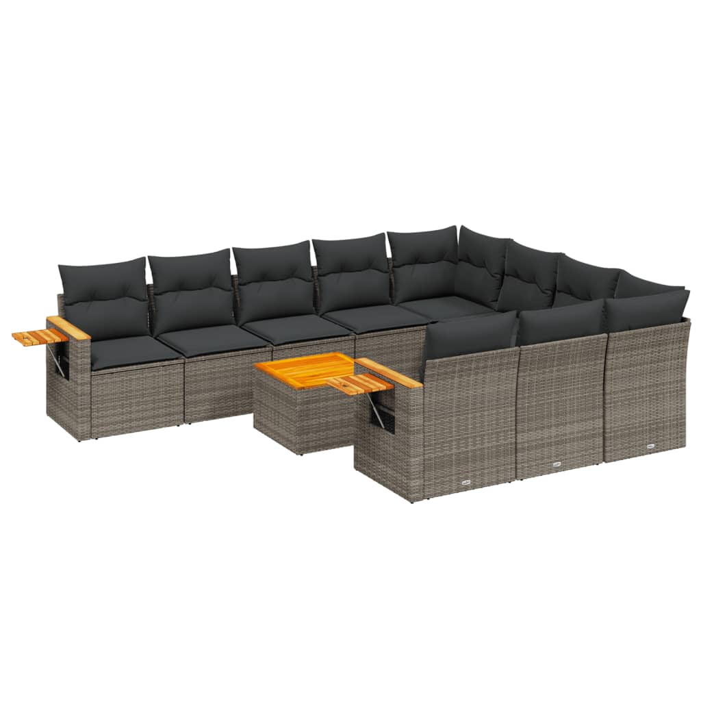 11 Piece Garden Sofa Set with Cushions Grey Poly Rattan