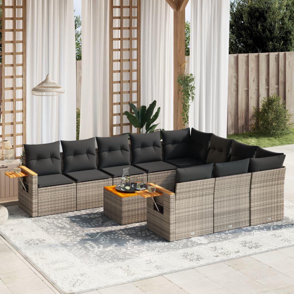 11 Piece Garden Sofa Set with Cushions Grey Poly Rattan