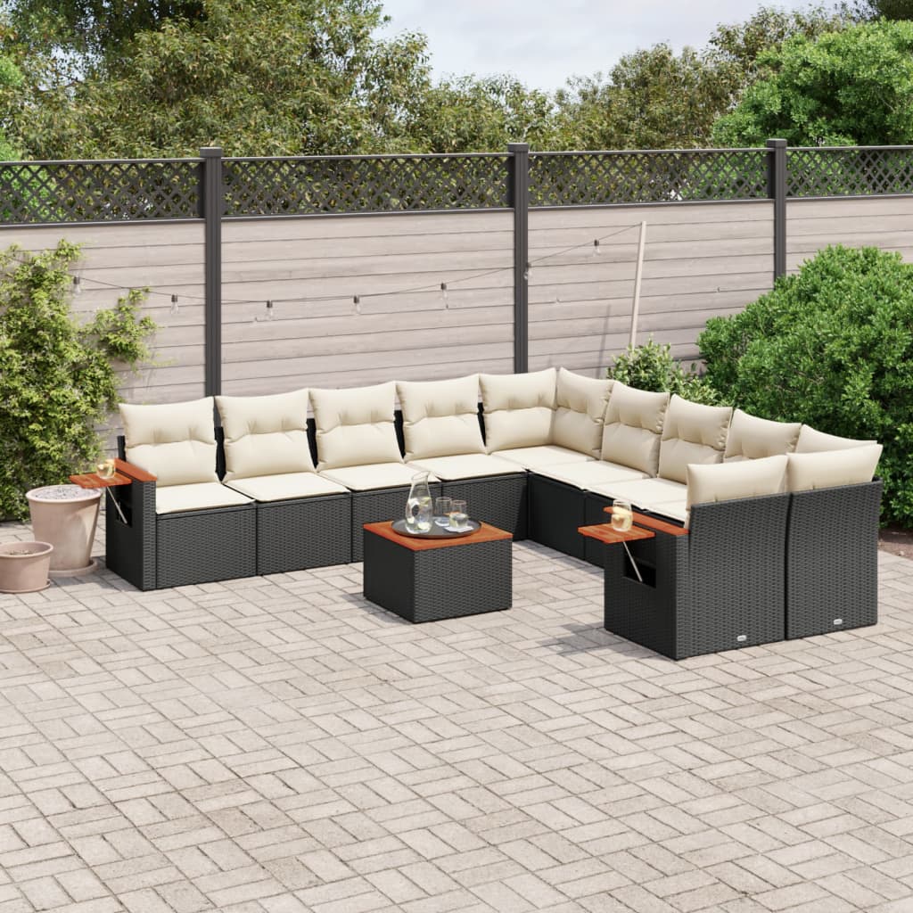 11 Piece Garden Sofa Set with Cushions Black Poly Rattan