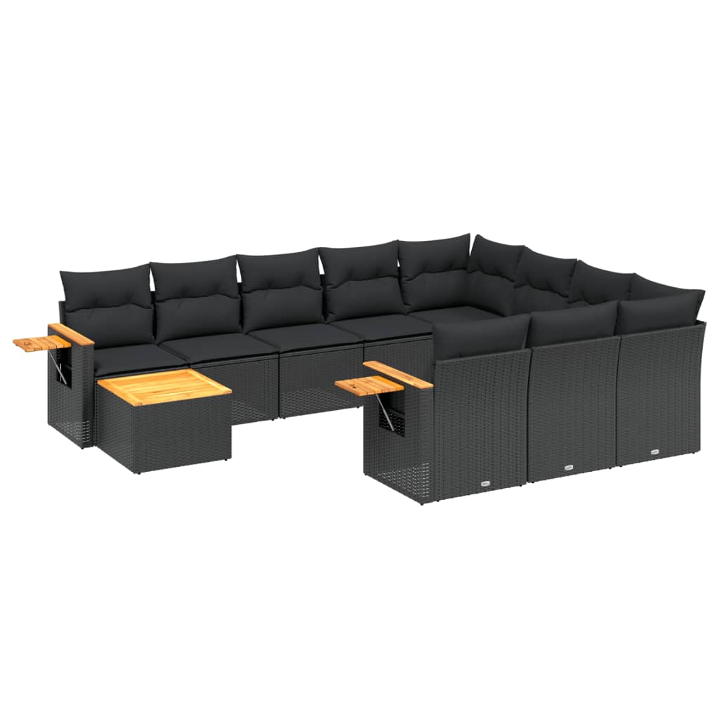 11 Piece Garden Sofa Set with Cushions Black Poly Rattan