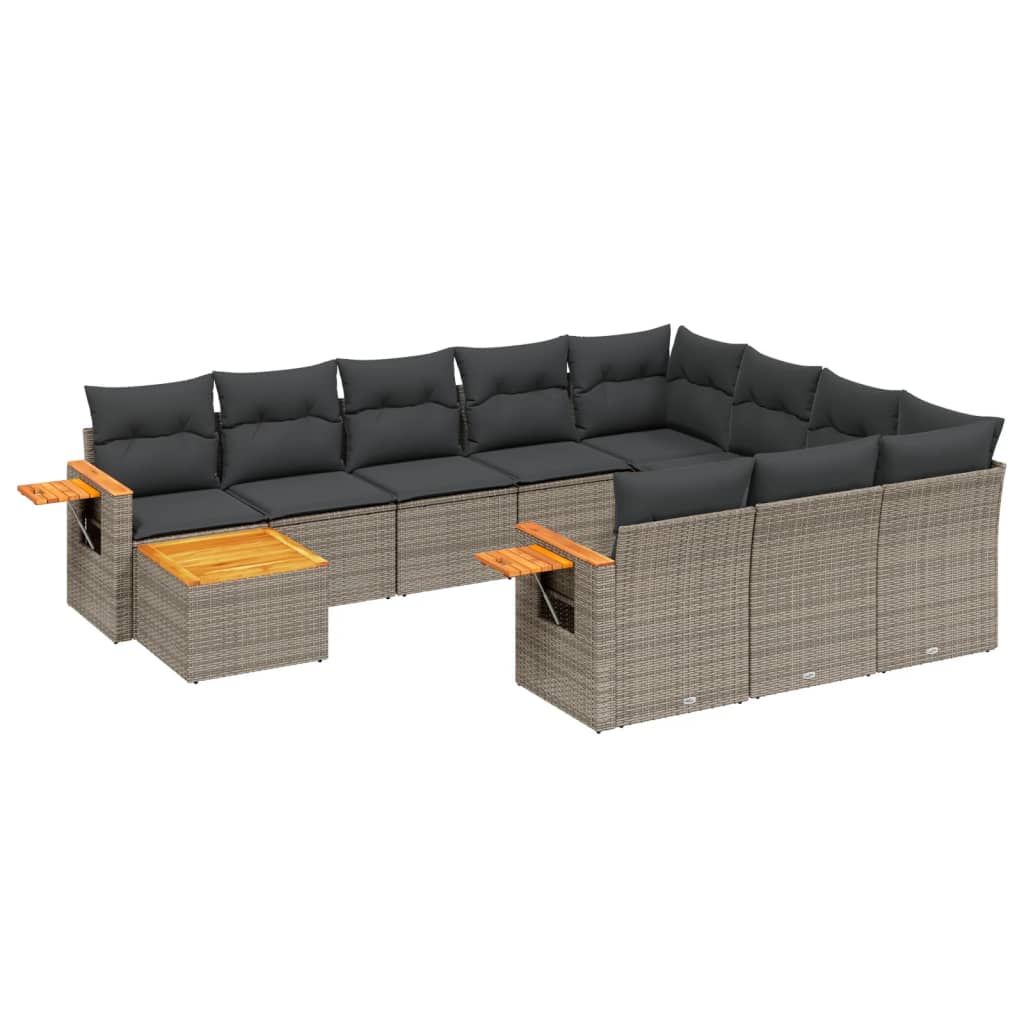 11 Piece Garden Sofa Set with Cushions Grey Poly Rattan