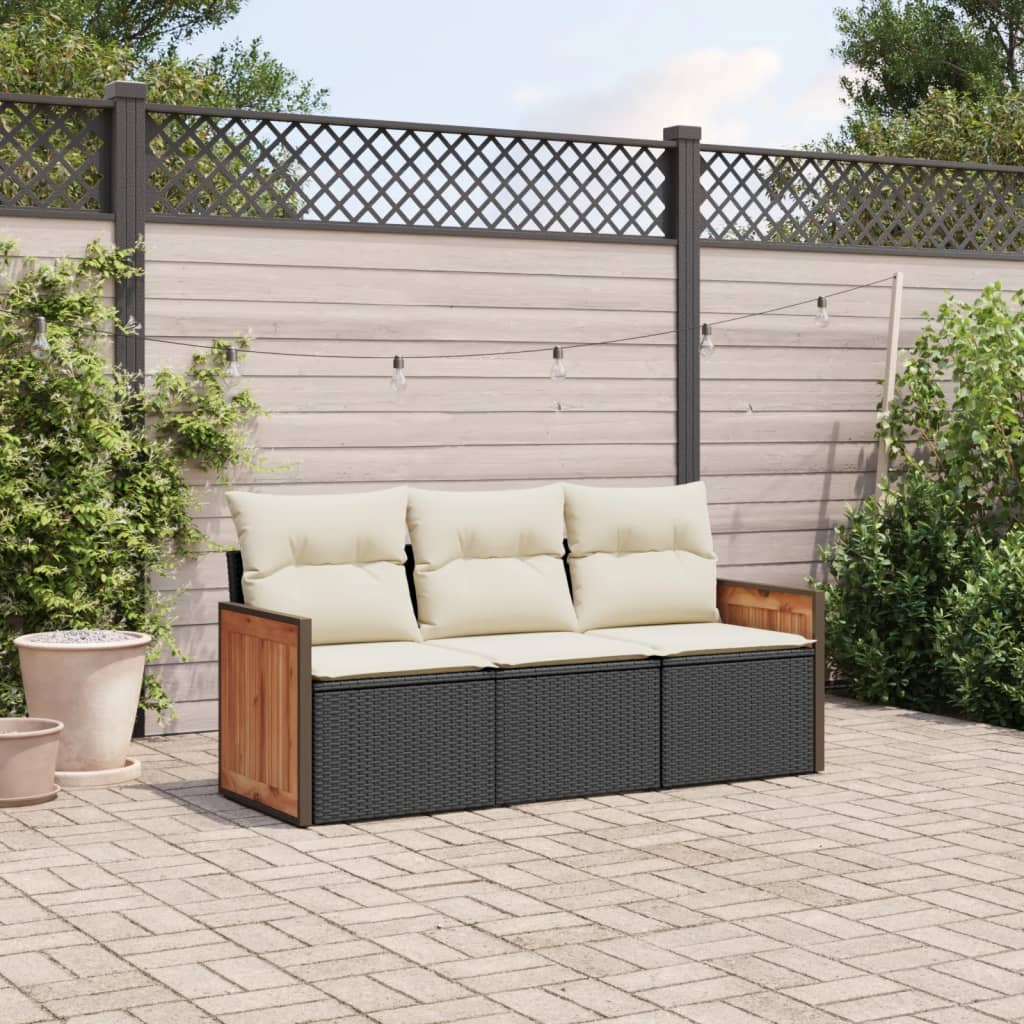 3 Piece Garden Sofa Set with Cushions Black Poly Rattan