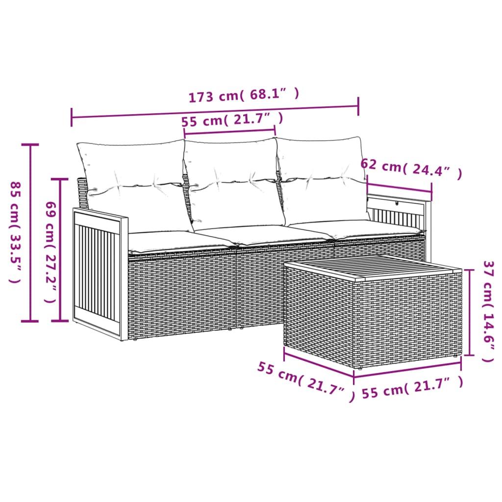4 Piece Garden Sofa Set with Cushions Beige Poly Rattan