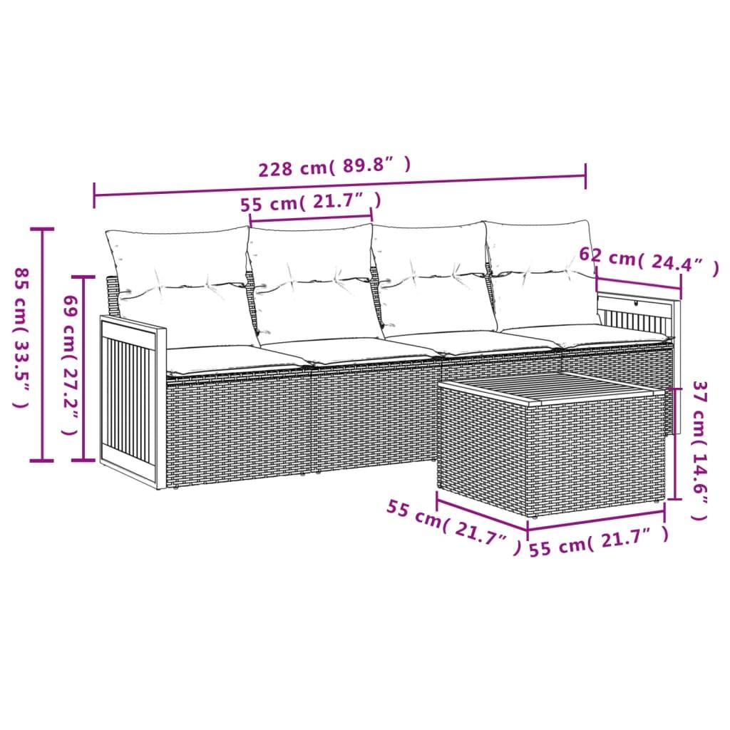 5 Piece Garden Sofa Set with Cushions Grey Poly Rattan
