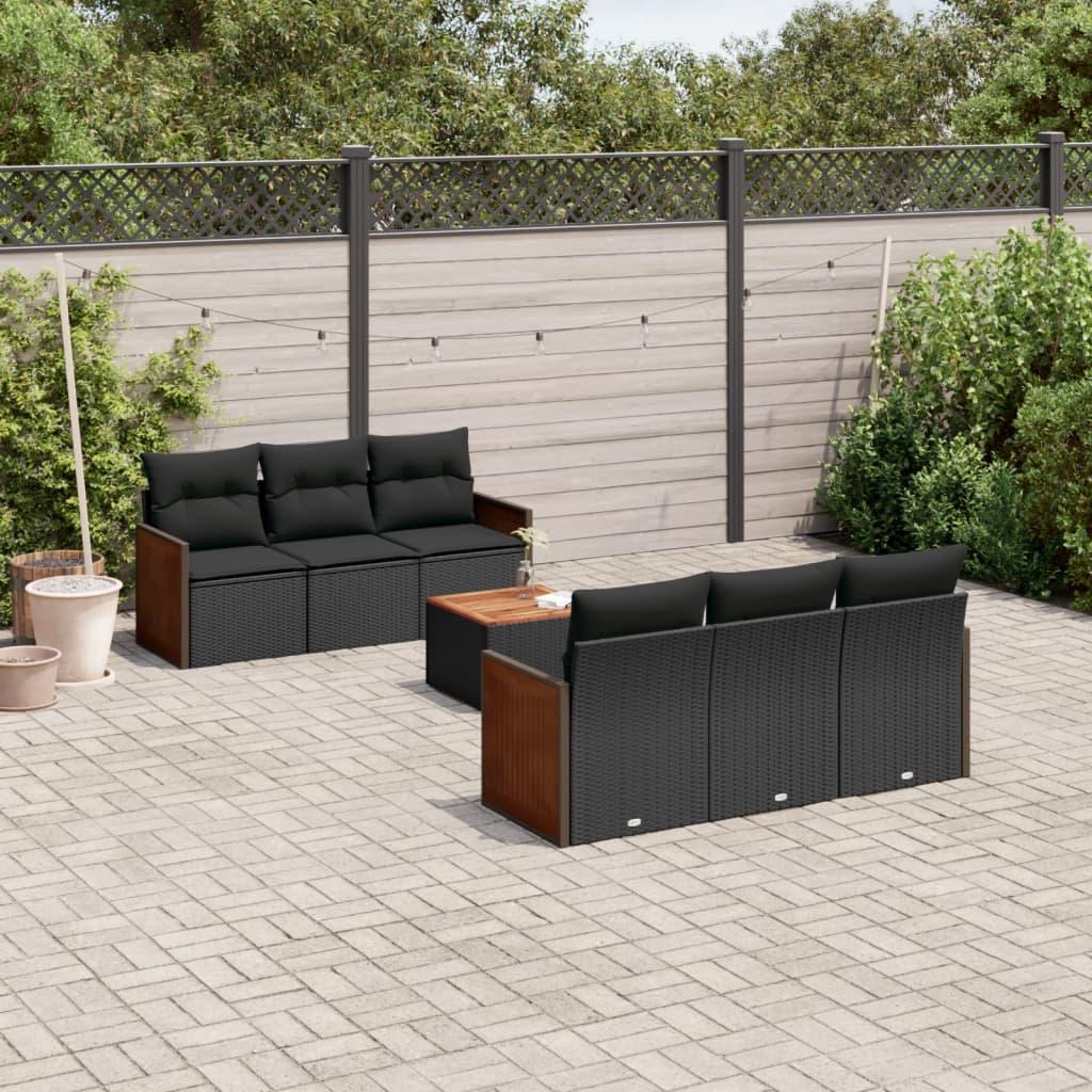 7 Piece Garden Sofa Set with Cushions Black Poly Rattan