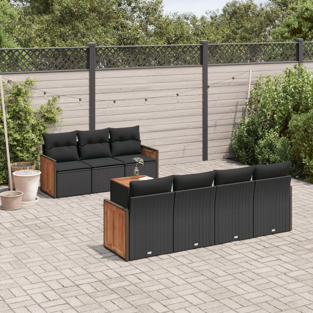 8 Piece Garden Sofa Set with Cushions Black Poly Rattan