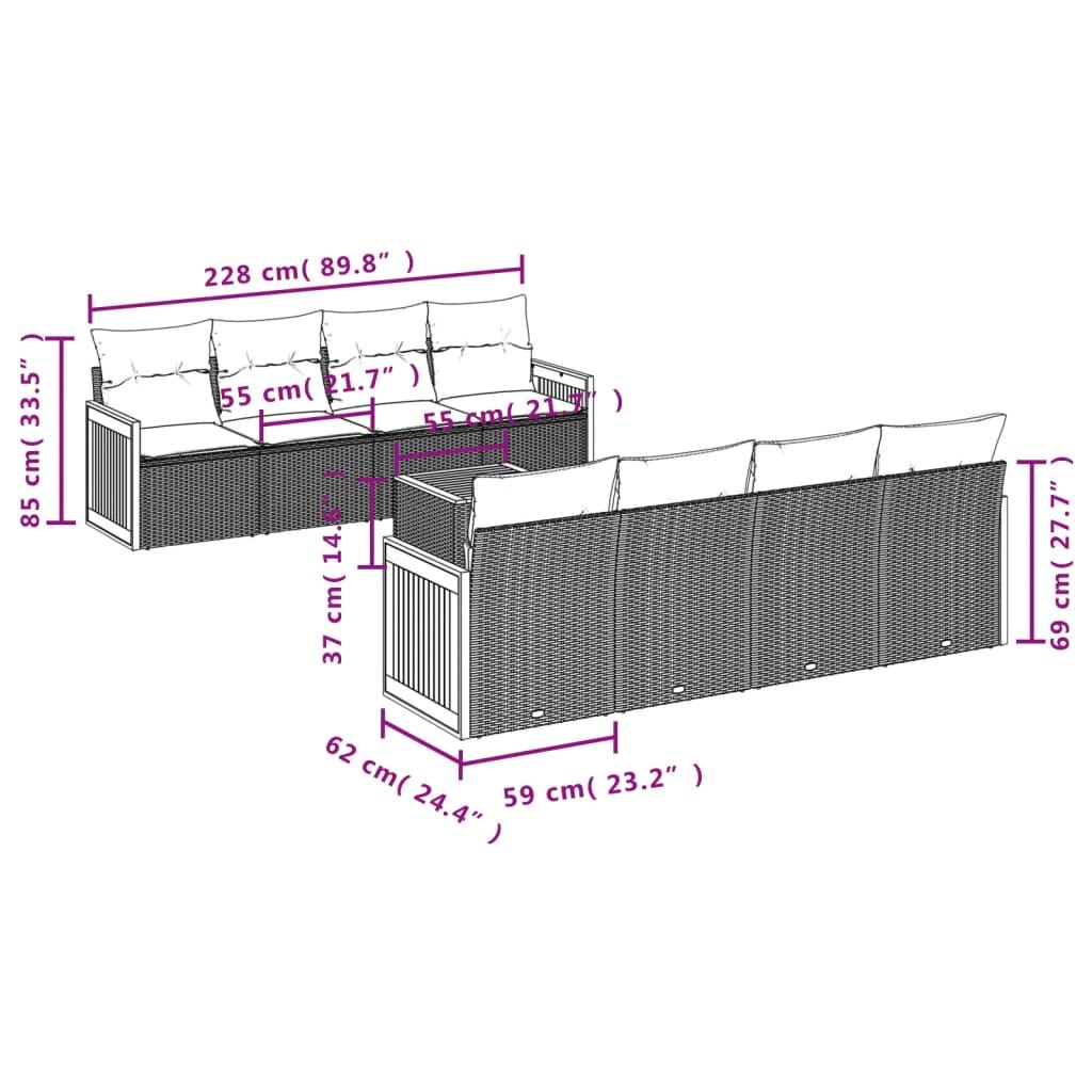9 Piece Garden Sofa Set with Cushions Grey Poly Rattan