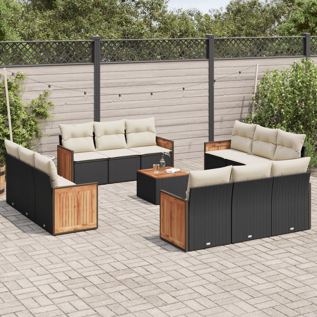 13 Piece Garden Sofa Set with Cushions Black Poly Rattan