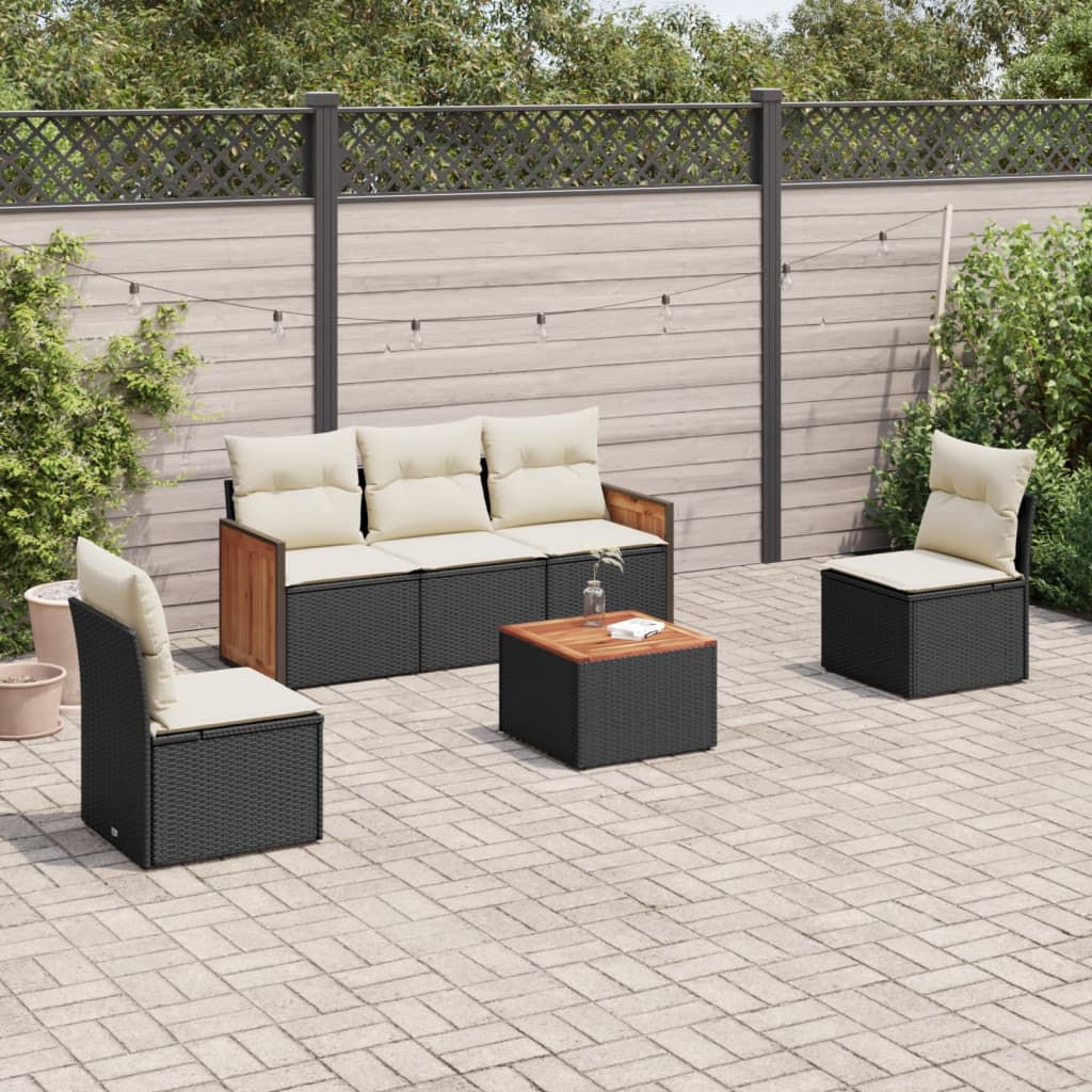 6 Piece Garden Sofa Set with Cushions Black Poly Rattan