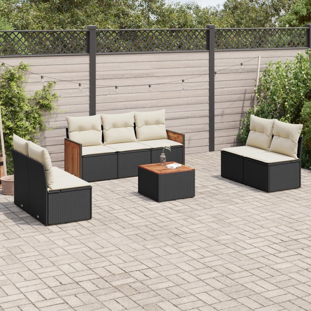 8 Piece Garden Sofa Set with Cushions Black Poly Rattan