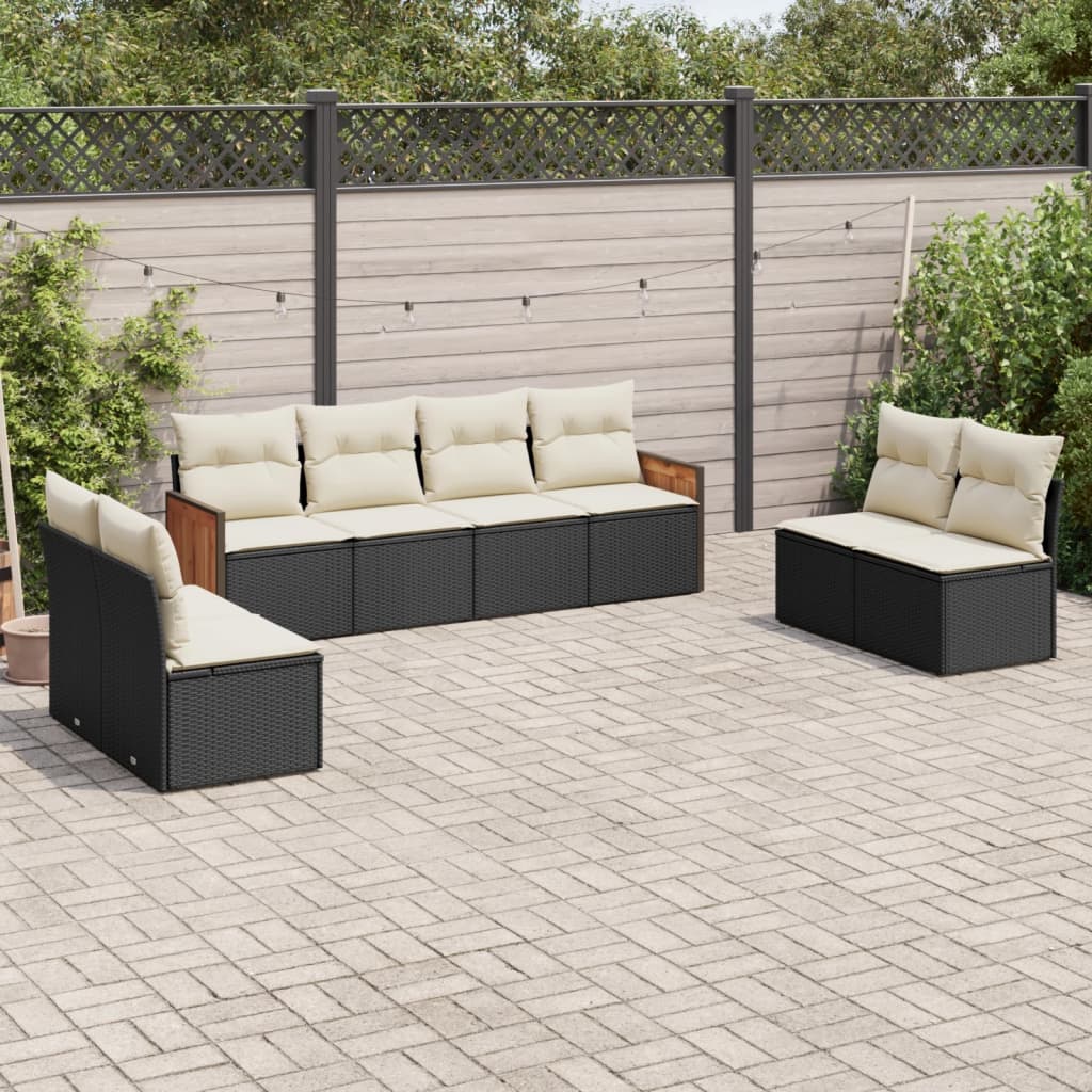 8 Piece Garden Sofa Set with Cushions Black Poly Rattan