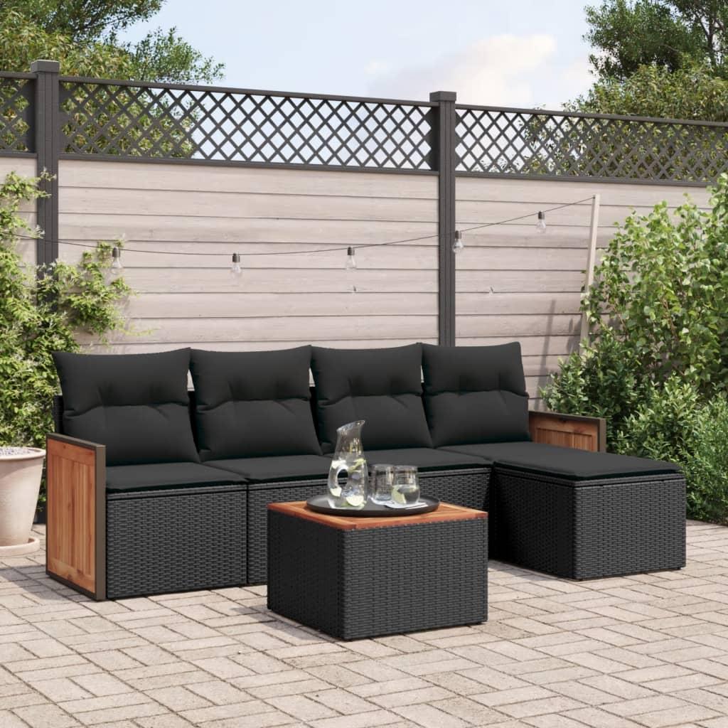 6 Piece Garden Sofa Set with Cushions Black Poly Rattan