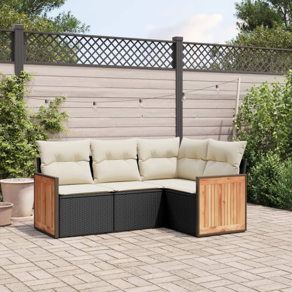 4 Piece Garden Sofa Set with Cushions Black Poly Rattan