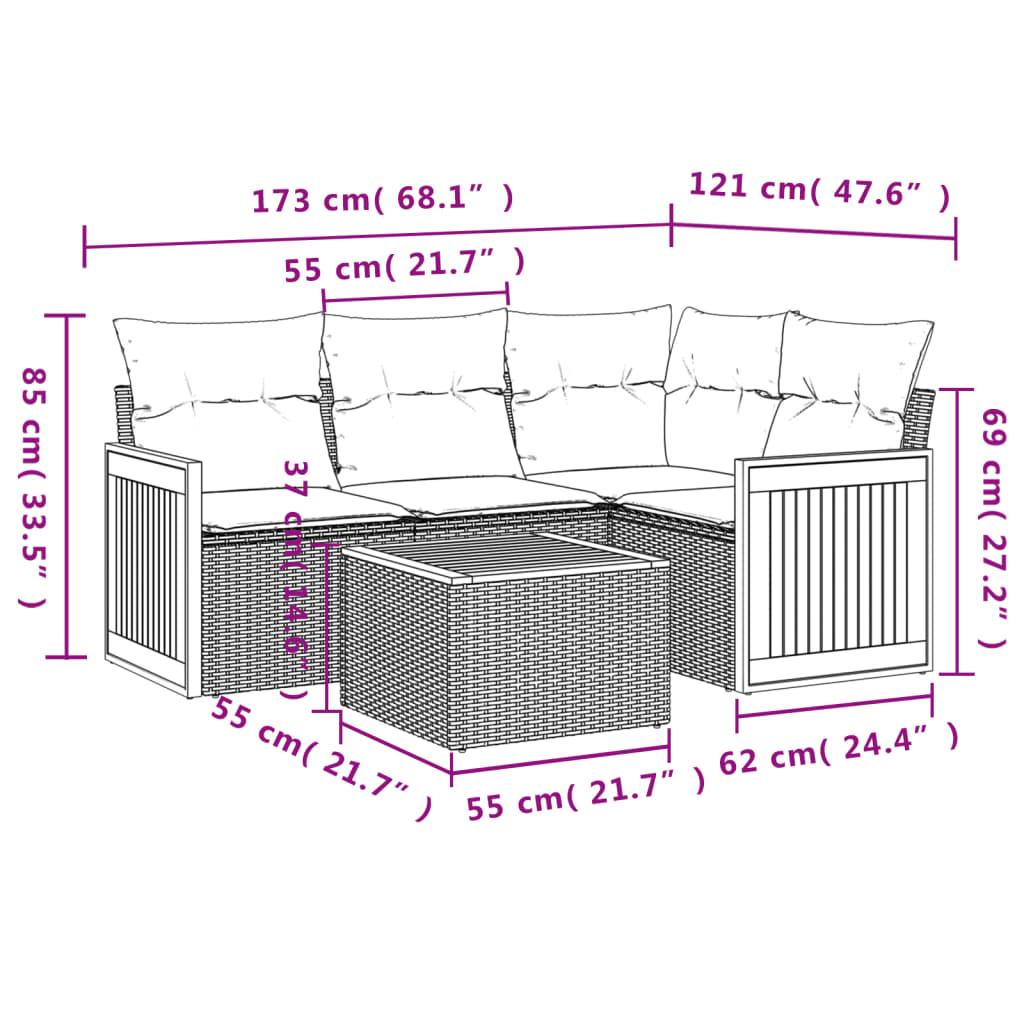 5 Piece Garden Sofa Set with Cushions Beige Poly Rattan