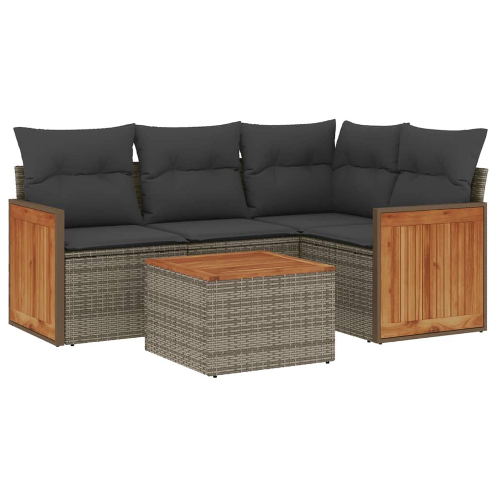 5 Piece Garden Sofa Set with Cushions Grey Poly Rattan