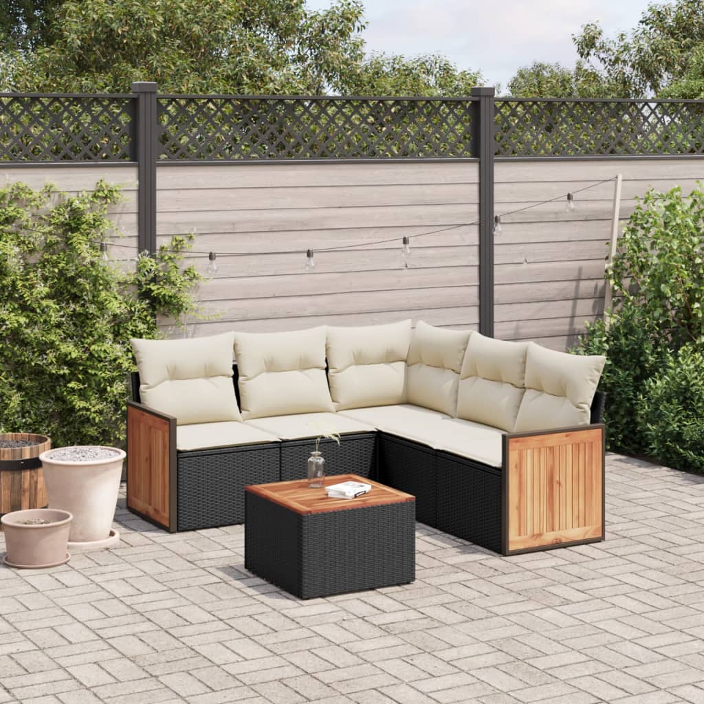 6 Piece Garden Sofa Set with Cushions Black Poly Rattan