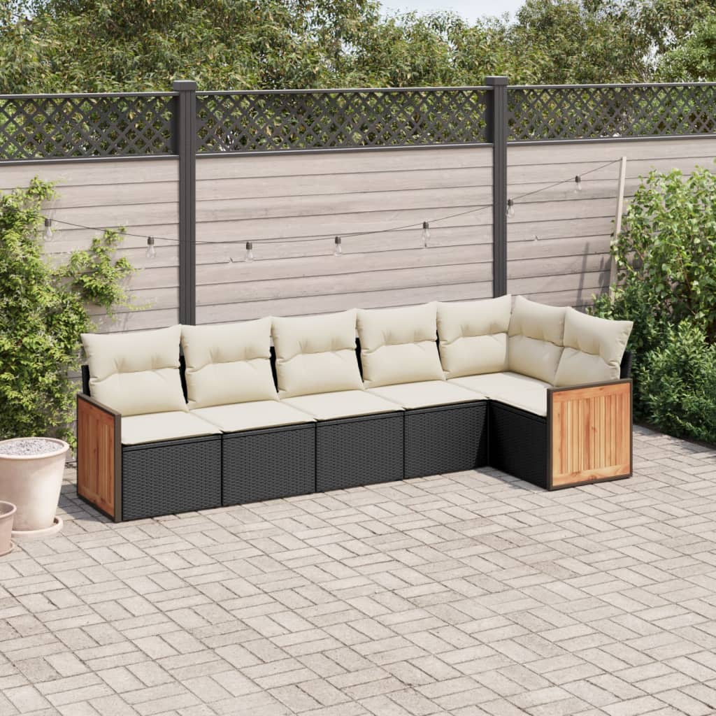 6 Piece Garden Sofa Set with Cushions Black Poly Rattan