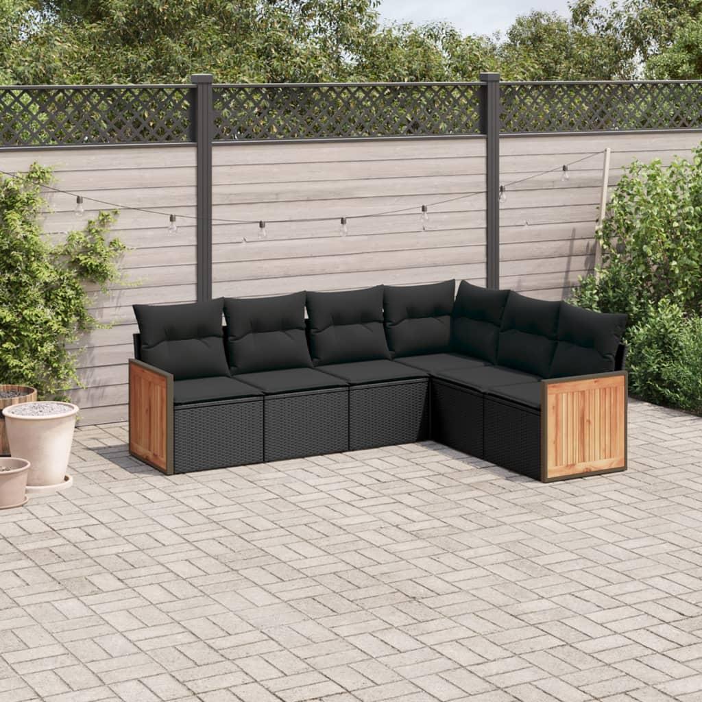 6 Piece Garden Sofa Set with Cushions Black Poly Rattan