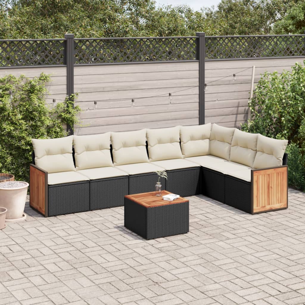 8 Piece Garden Sofa Set with Cushions Black Poly Rattan