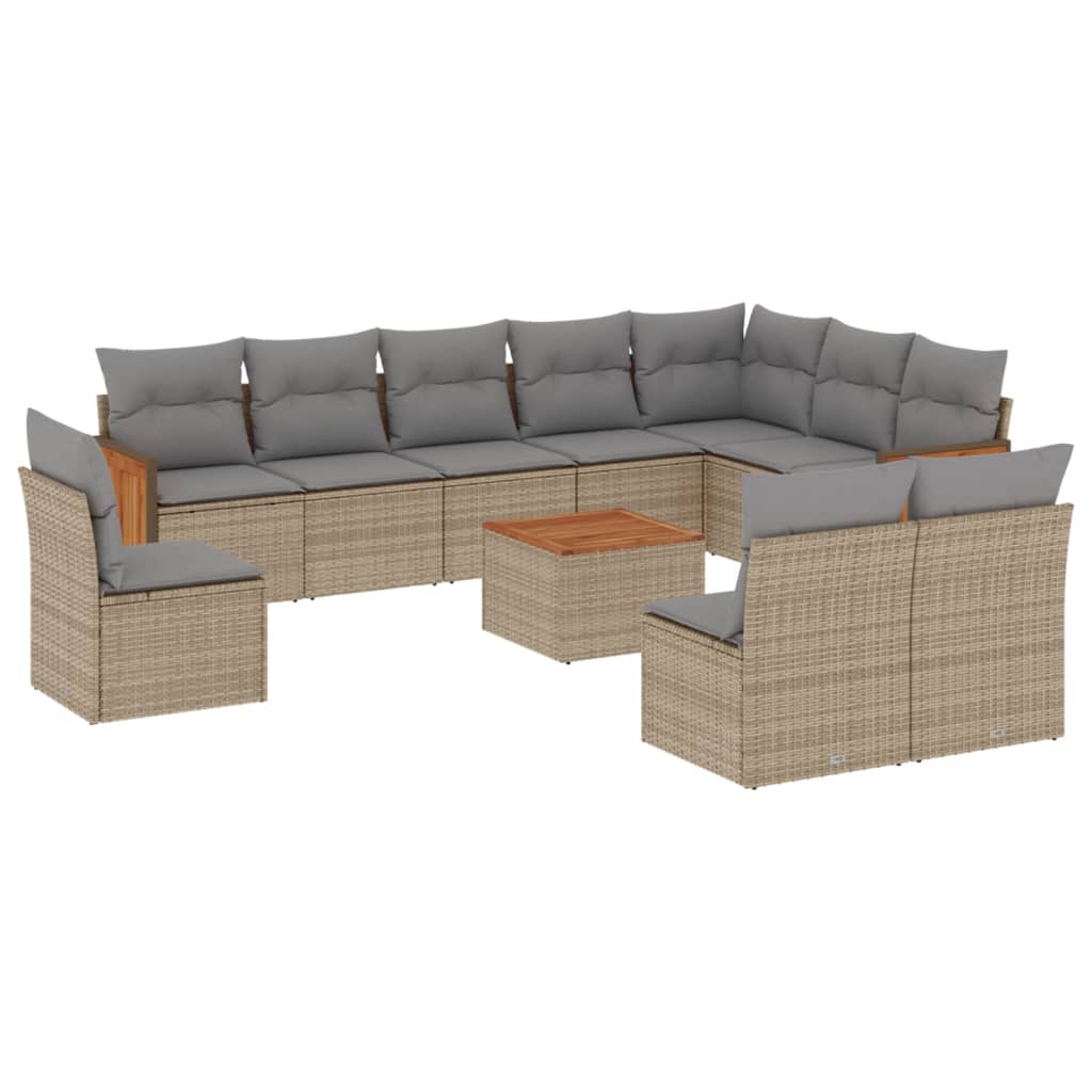 11 Piece Garden Sofa Set with Cushions Beige Poly Rattan