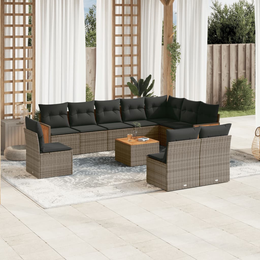 11 Piece Garden Sofa Set with Cushions Grey Poly Rattan