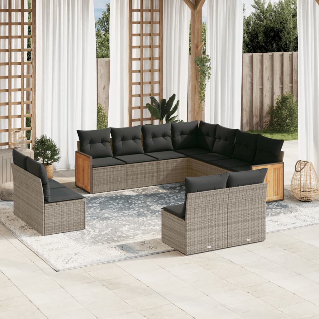 11 Piece Garden Sofa Set with Cushions Grey Poly Rattan