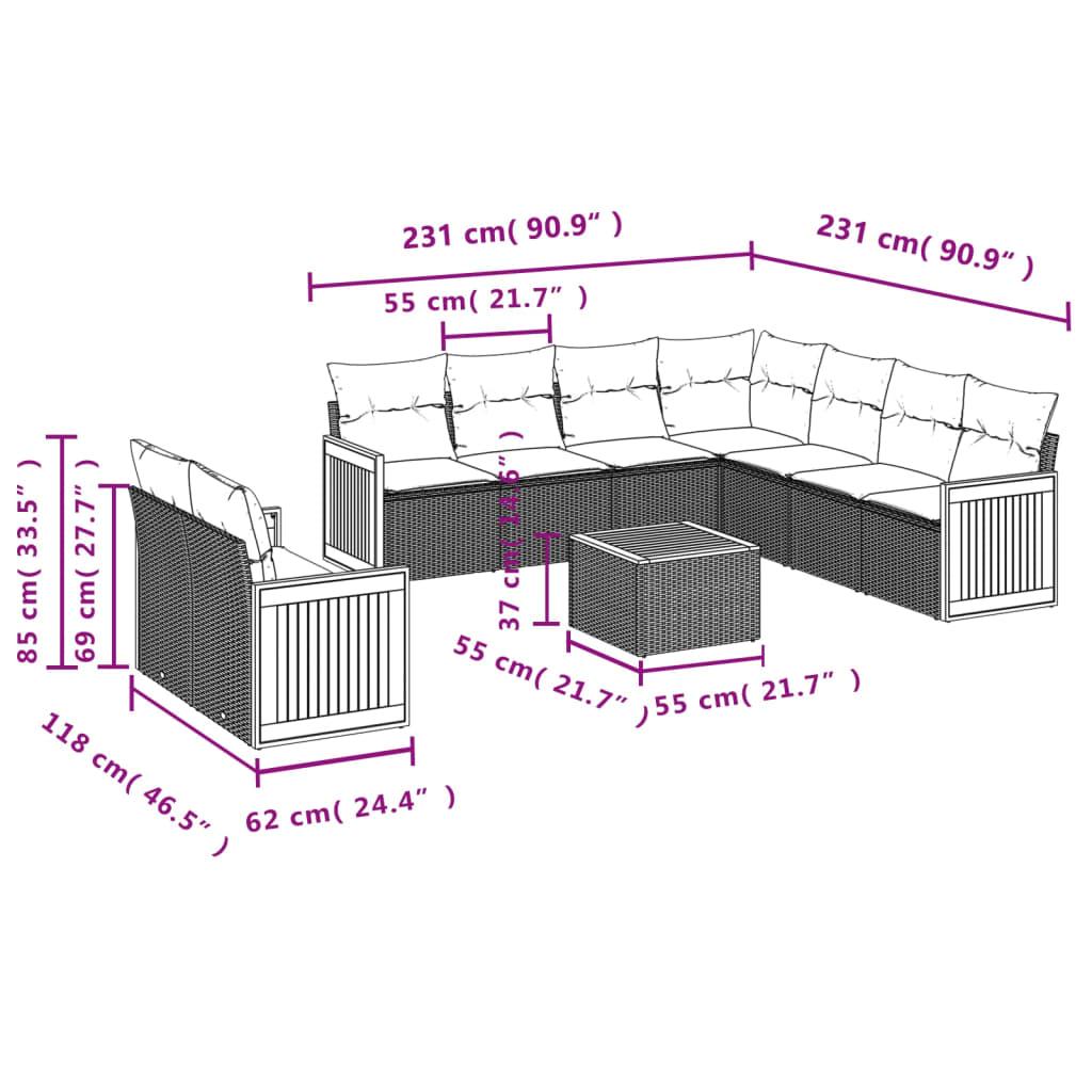 10 Piece Garden Sofa Set with Cushions Grey Poly Rattan