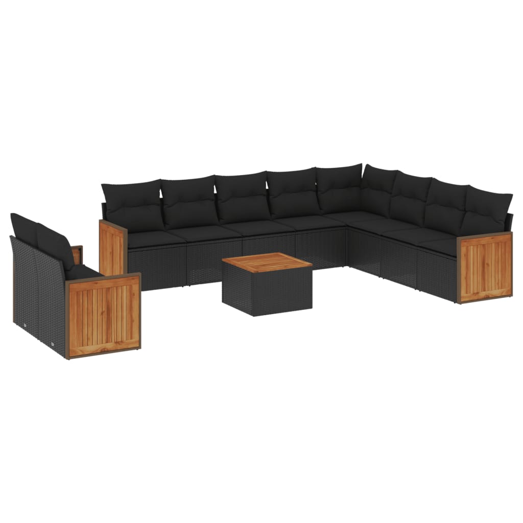 11 Piece Garden Sofa Set with Cushions Black Poly Rattan