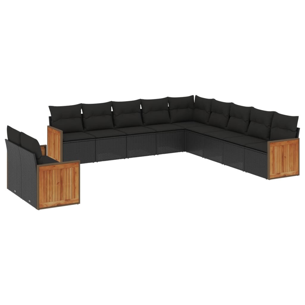 11 Piece Garden Sofa Set with Cushions Black Poly Rattan