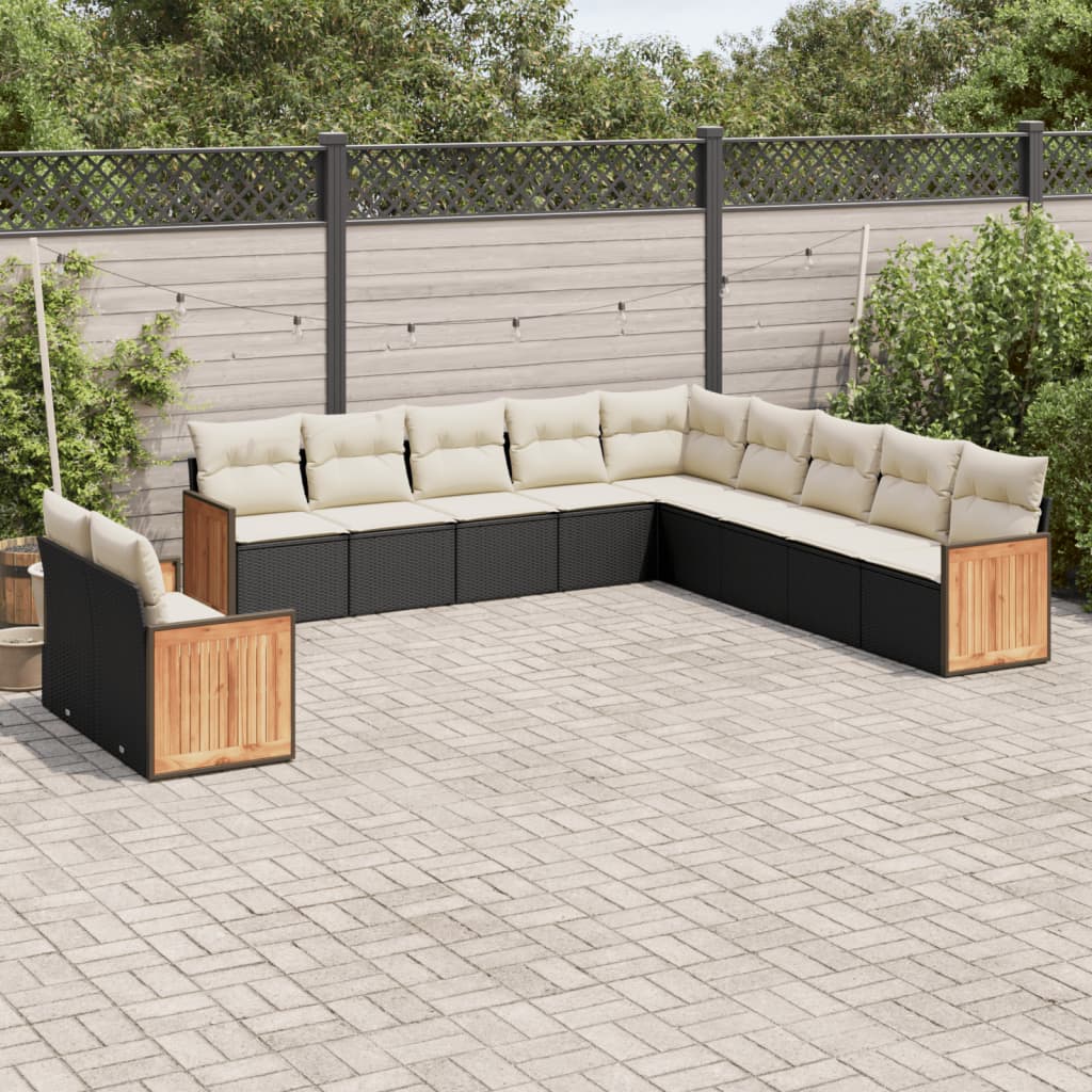 11 Piece Garden Sofa Set with Cushions Black Poly Rattan