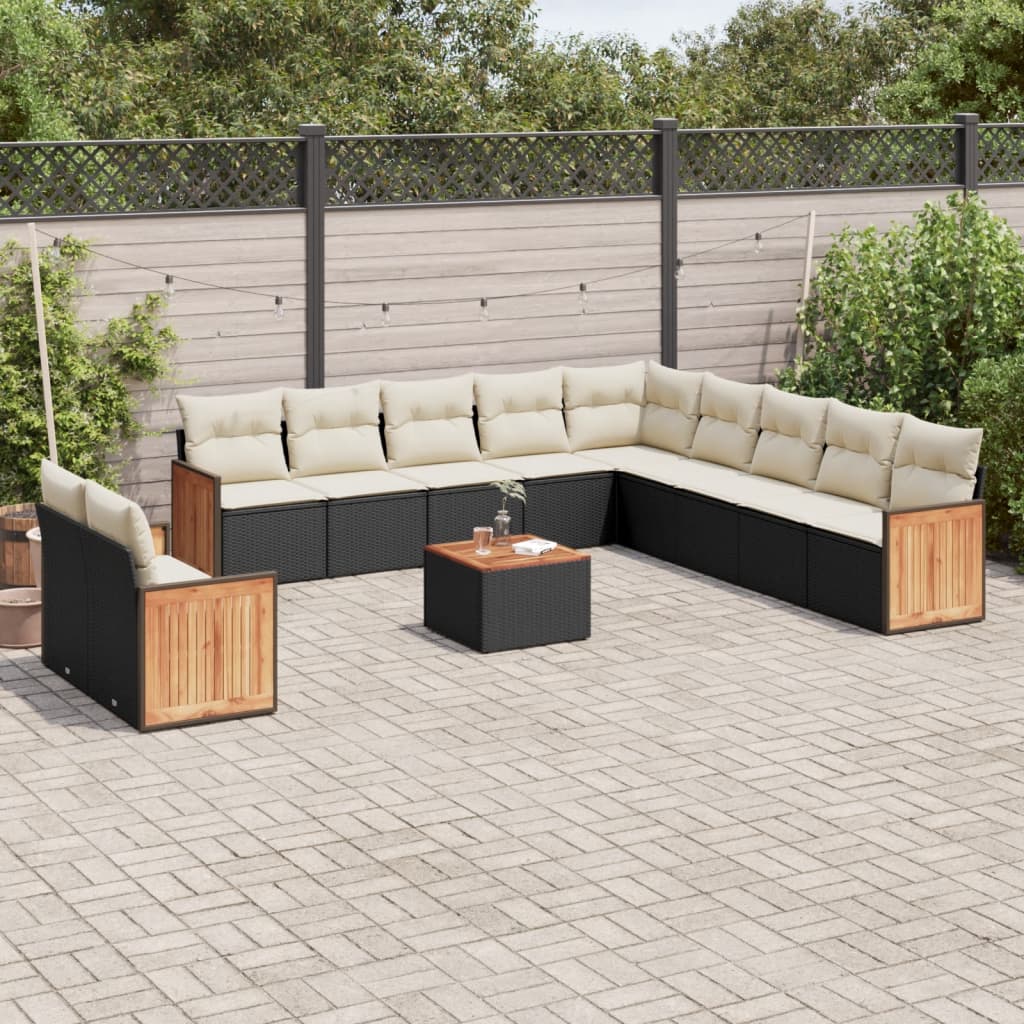 12 Piece Garden Sofa Set with Cushions Black Poly Rattan