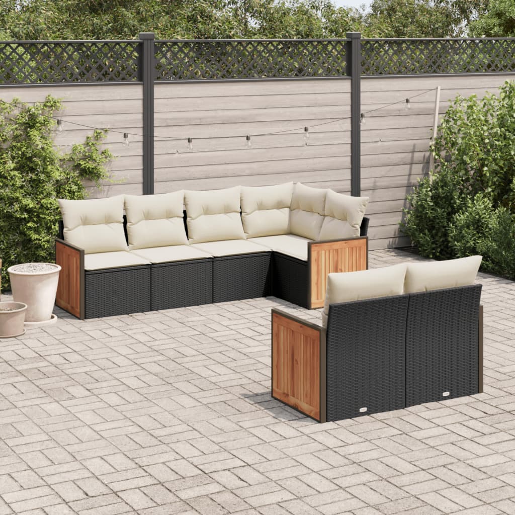 7 Piece Garden Sofa Set with Cushions Black Poly Rattan