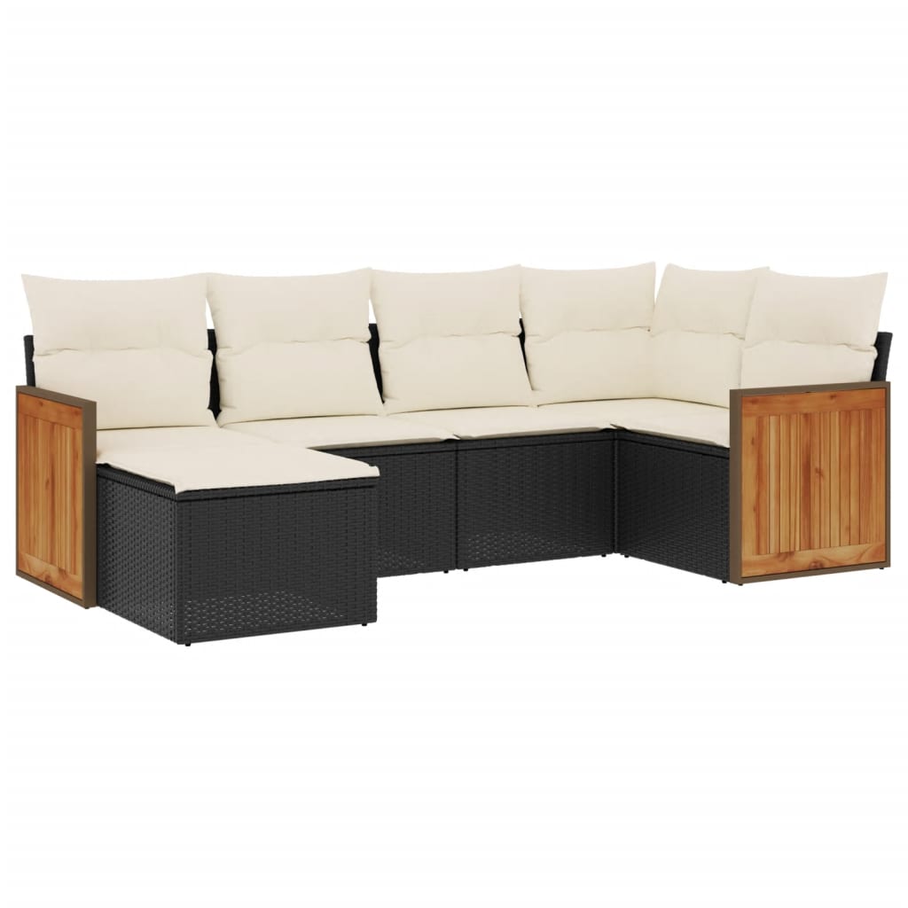 6 Piece Garden Sofa Set with Cushions Black Poly Rattan