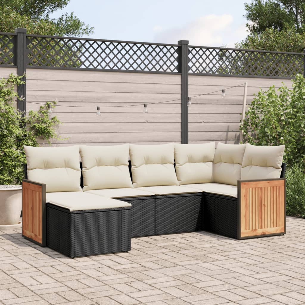 6 Piece Garden Sofa Set with Cushions Black Poly Rattan