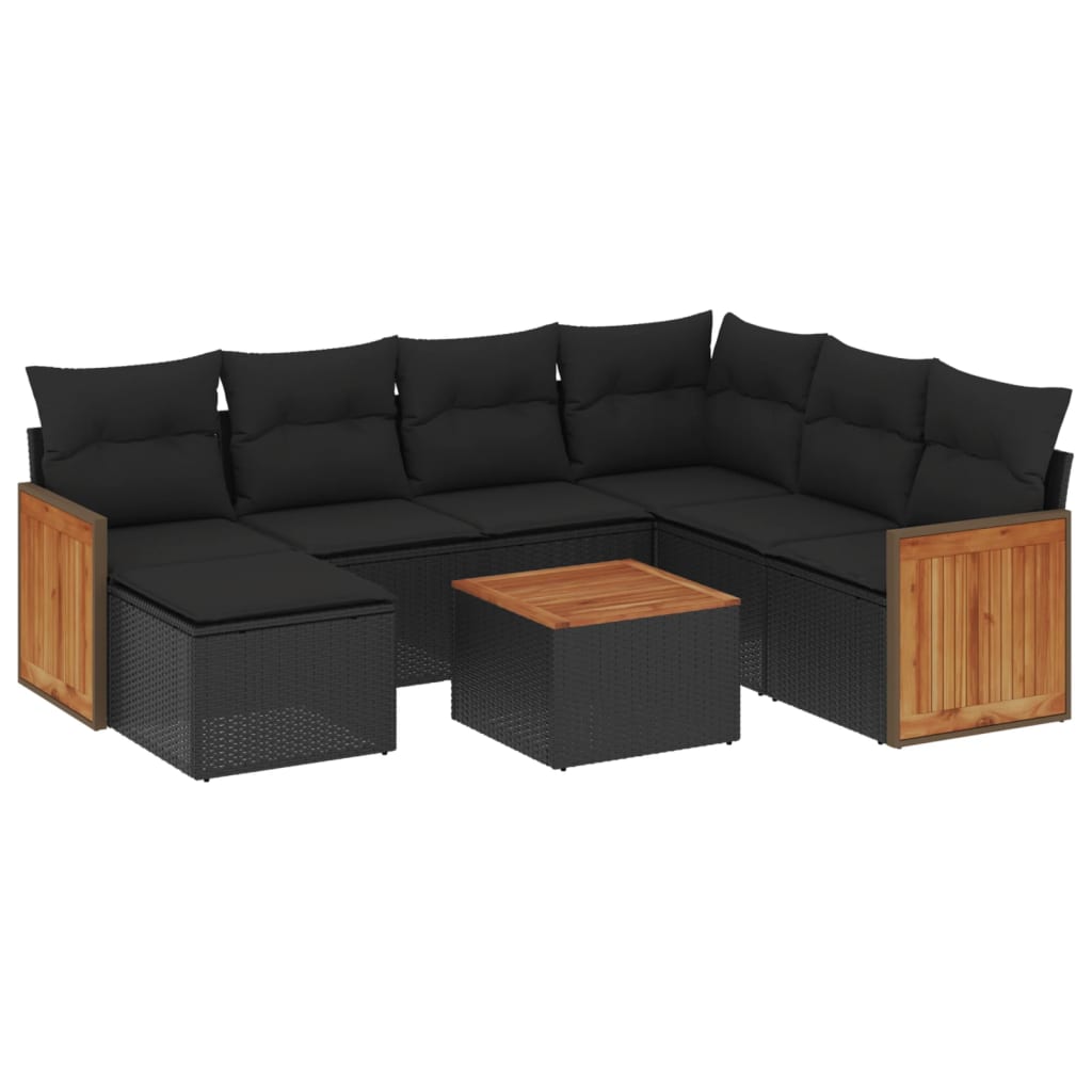 8 Piece Garden Sofa Set with Cushions Black Poly Rattan