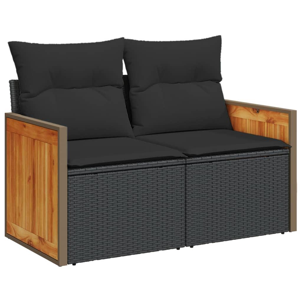 8 Piece Garden Sofa Set with Cushions Black Poly Rattan