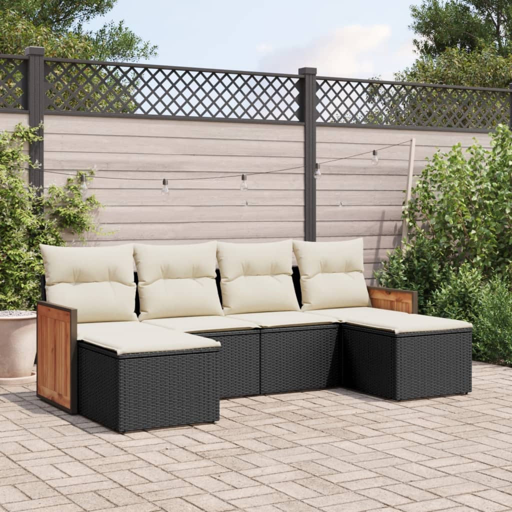 6 Piece Garden Sofa Set with Cushions Black Poly Rattan