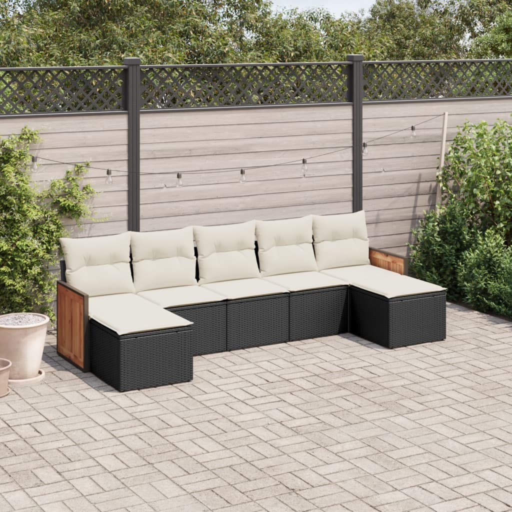 7 Piece Garden Sofa Set with Cushions Black Poly Rattan