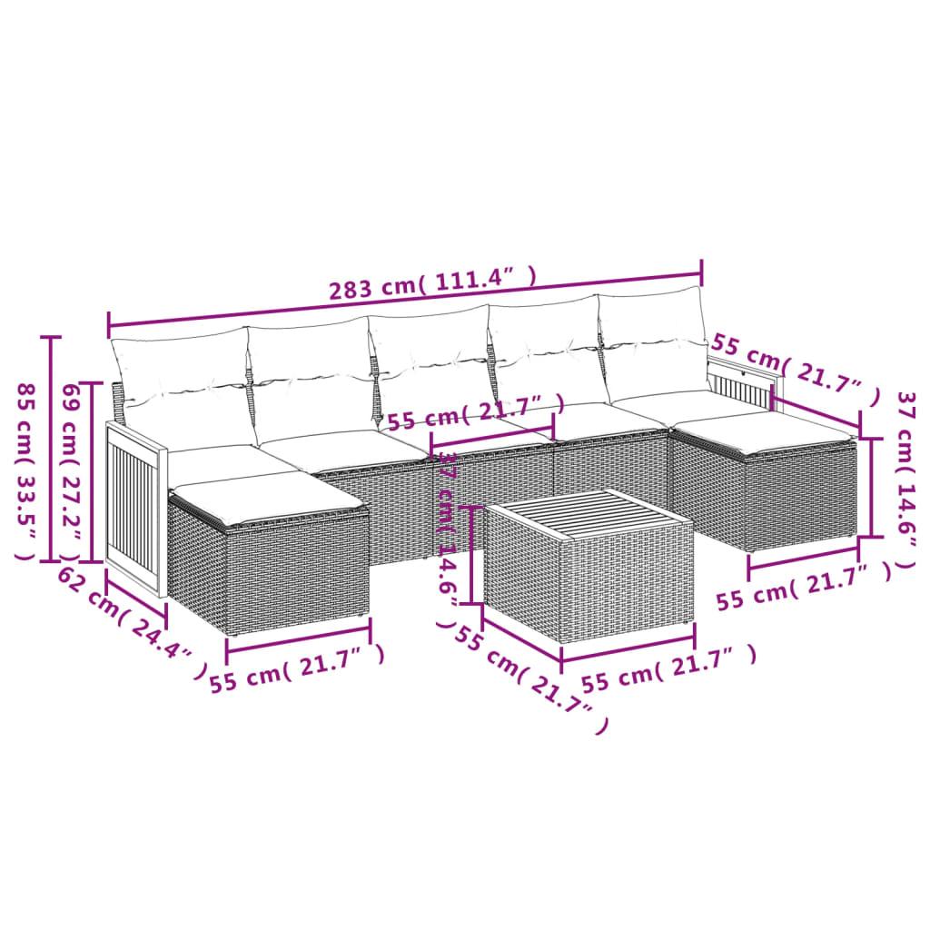 8 Piece Garden Sofa Set with Cushions Grey Poly Rattan
