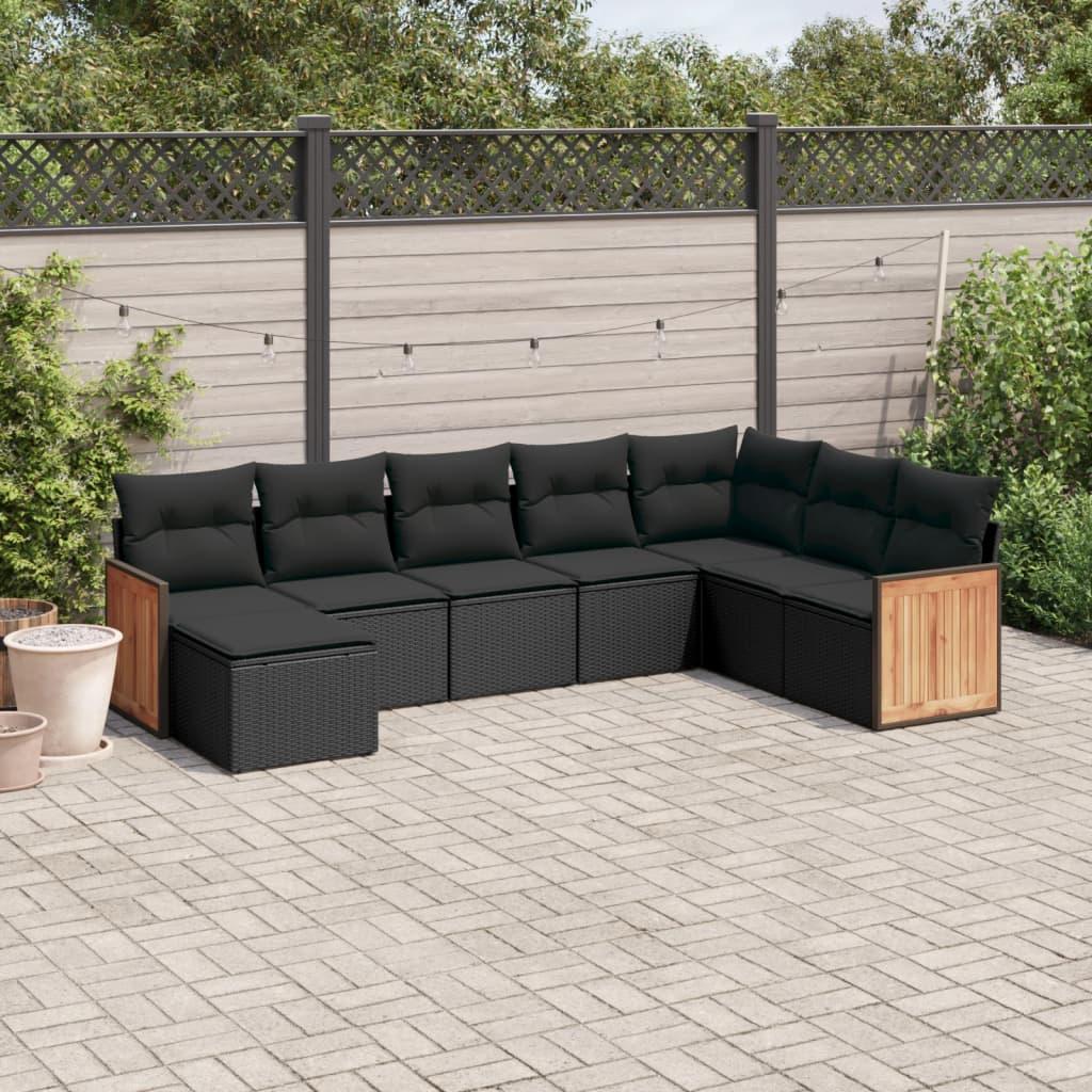 8 Piece Garden Sofa Set with Cushions Black Poly Rattan