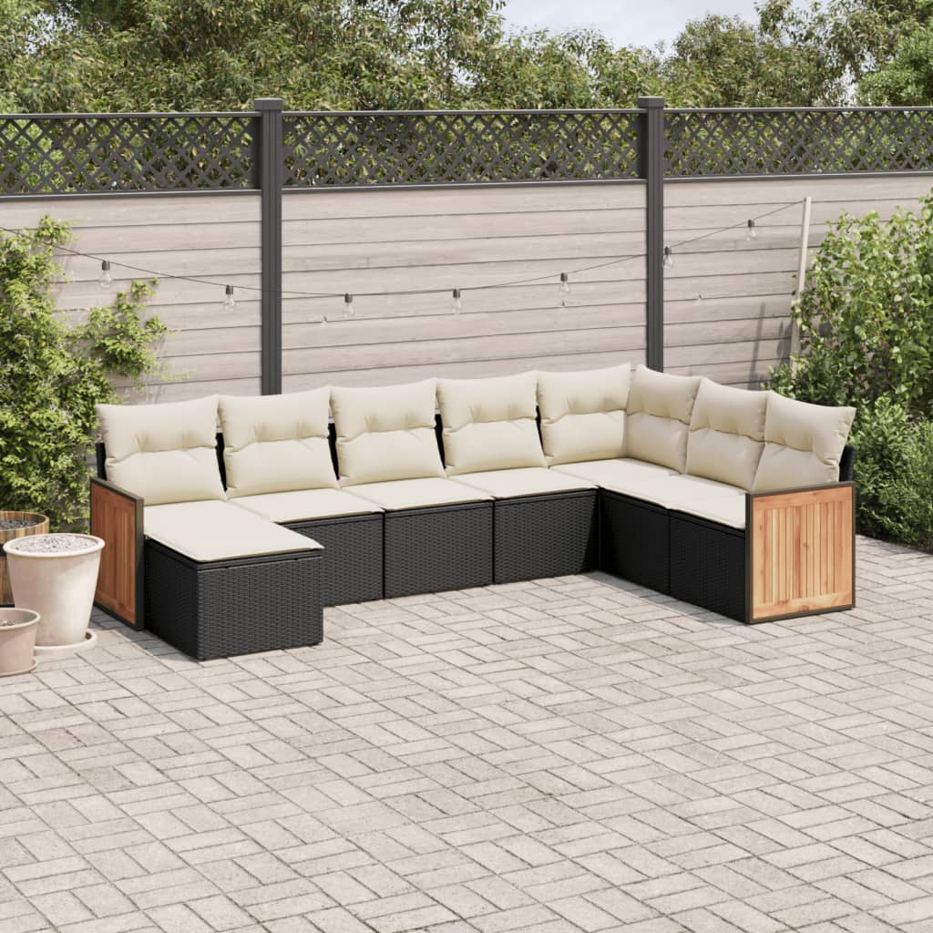 8 Piece Garden Sofa Set with Cushions Black Poly Rattan