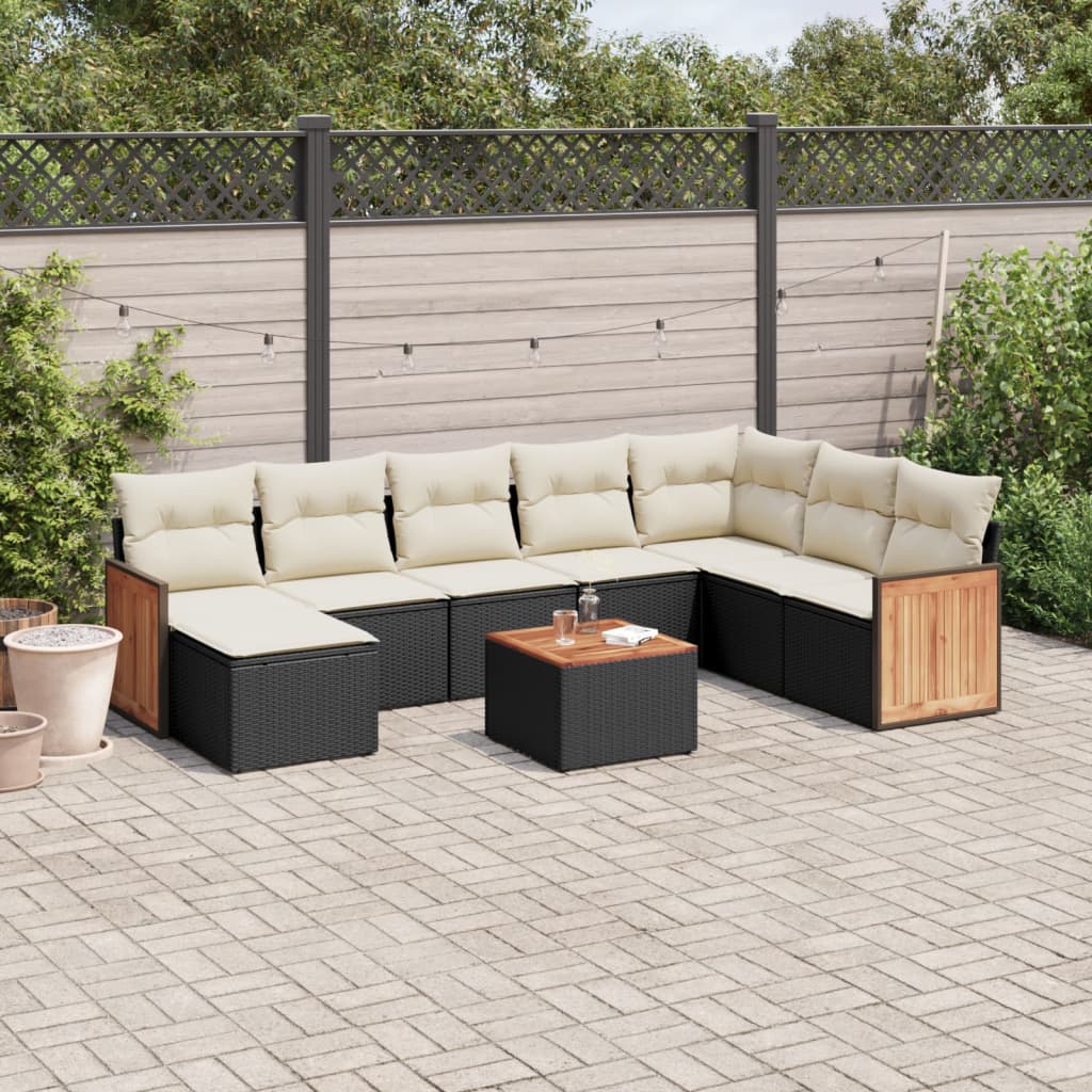 9 Piece Garden Sofa Set with Cushions Black Poly Rattan