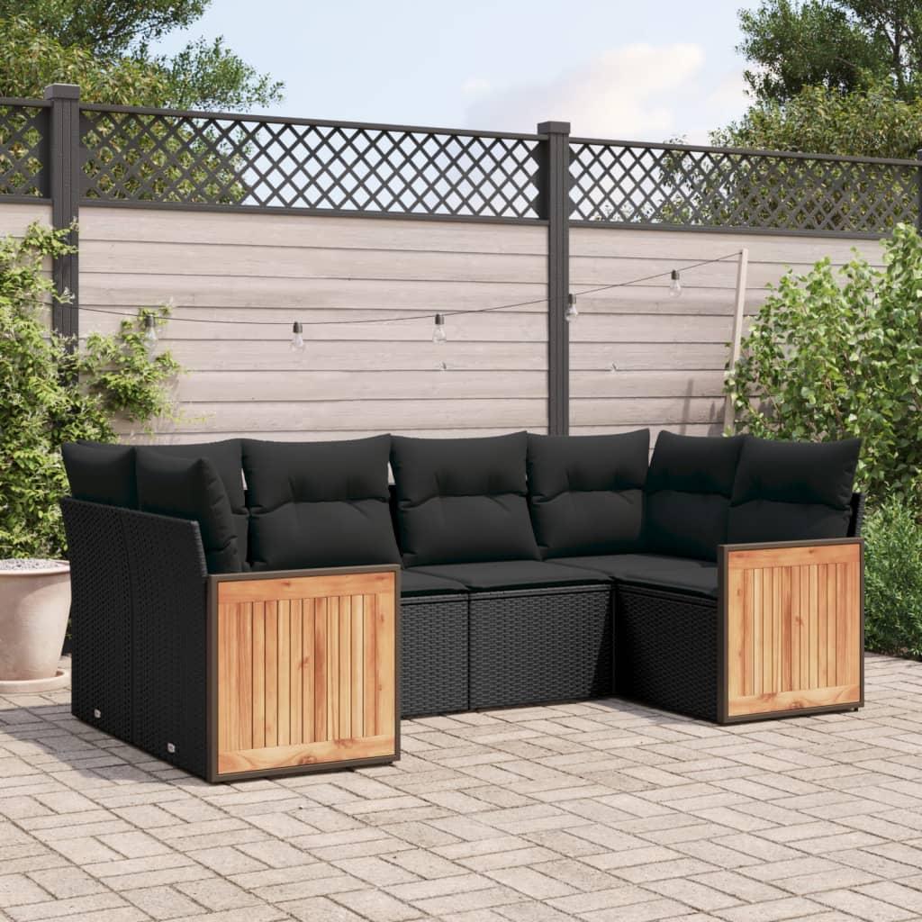 6 Piece Garden Sofa Set with Cushions Black Poly Rattan