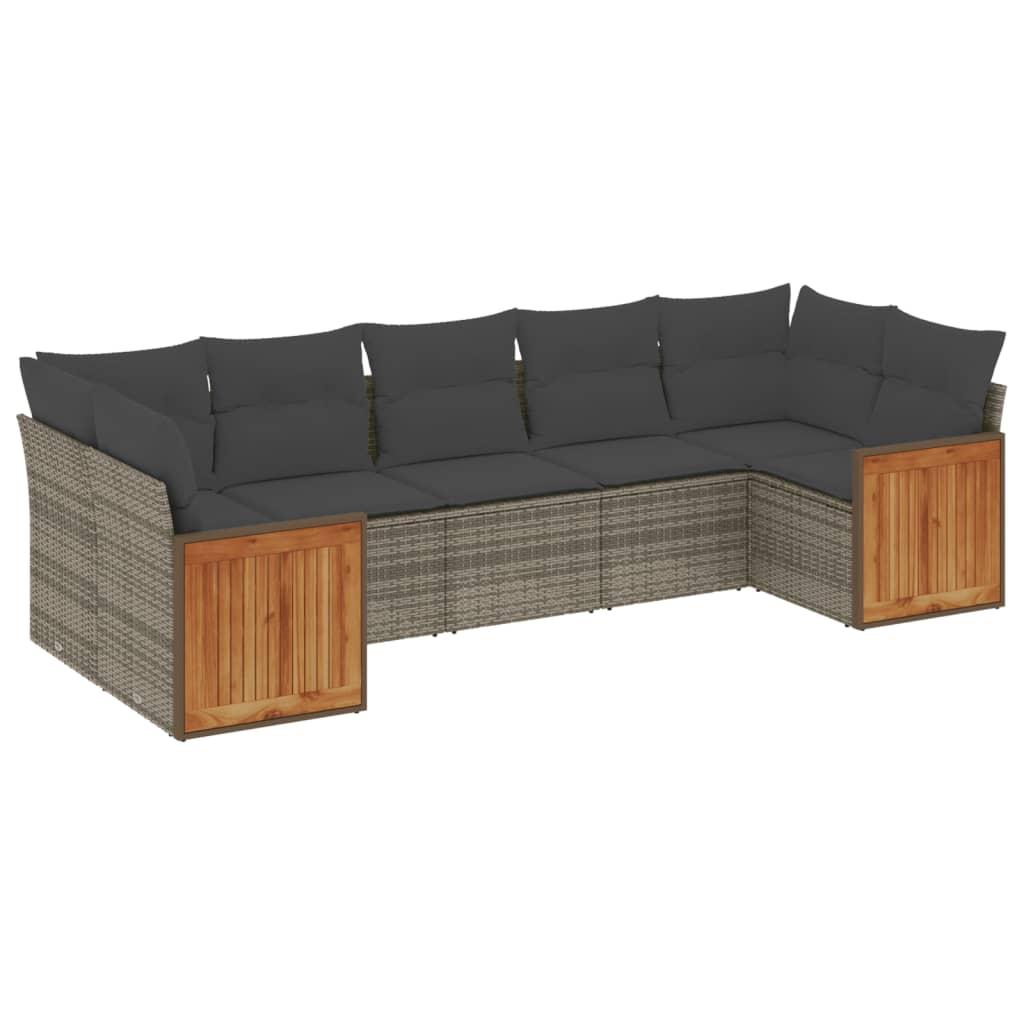 7 Piece Garden Sofa Set with Cushions Grey Poly Rattan