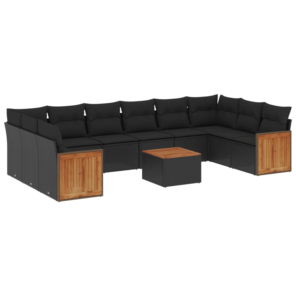 11 Piece Garden Sofa Set with Cushions Black Poly Rattan