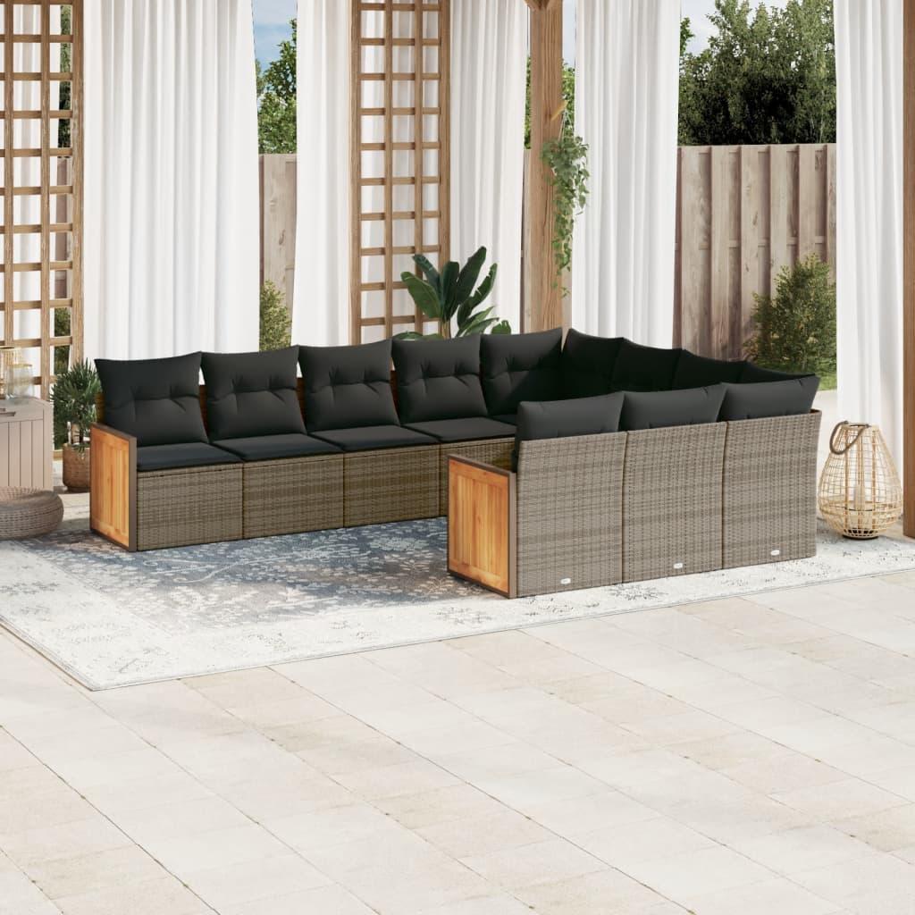 10 Piece Garden Sofa Set with Cushions Grey Poly Rattan