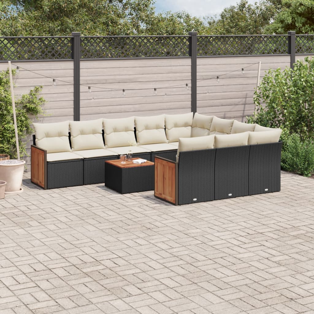 11 Piece Garden Sofa Set with Cushions Black Poly Rattan