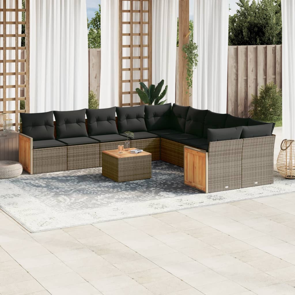 11 Piece Garden Sofa Set with Cushions Grey Poly Rattan