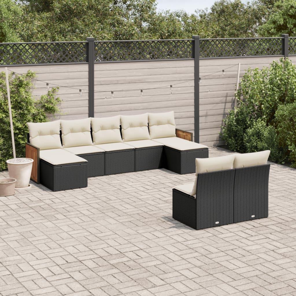 9 Piece Garden Sofa Set with Cushions Black Poly Rattan