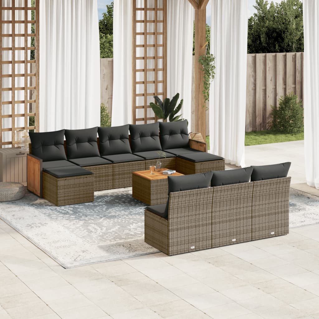 11 Piece Garden Sofa Set with Cushions Grey Poly Rattan